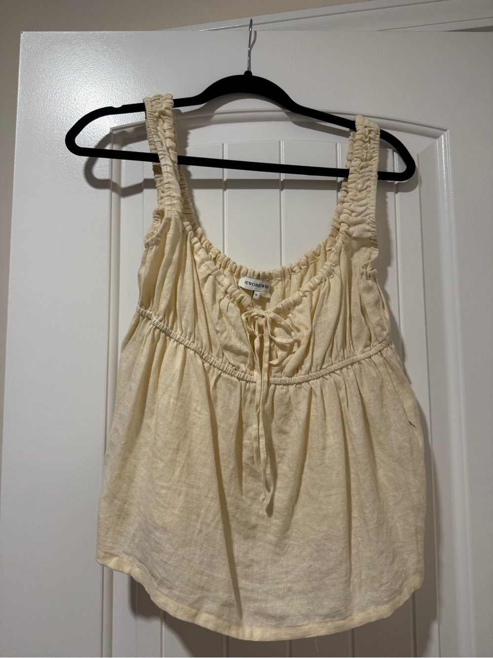 WeWoreWhat Cream Smocked Linen-Blend Camisole